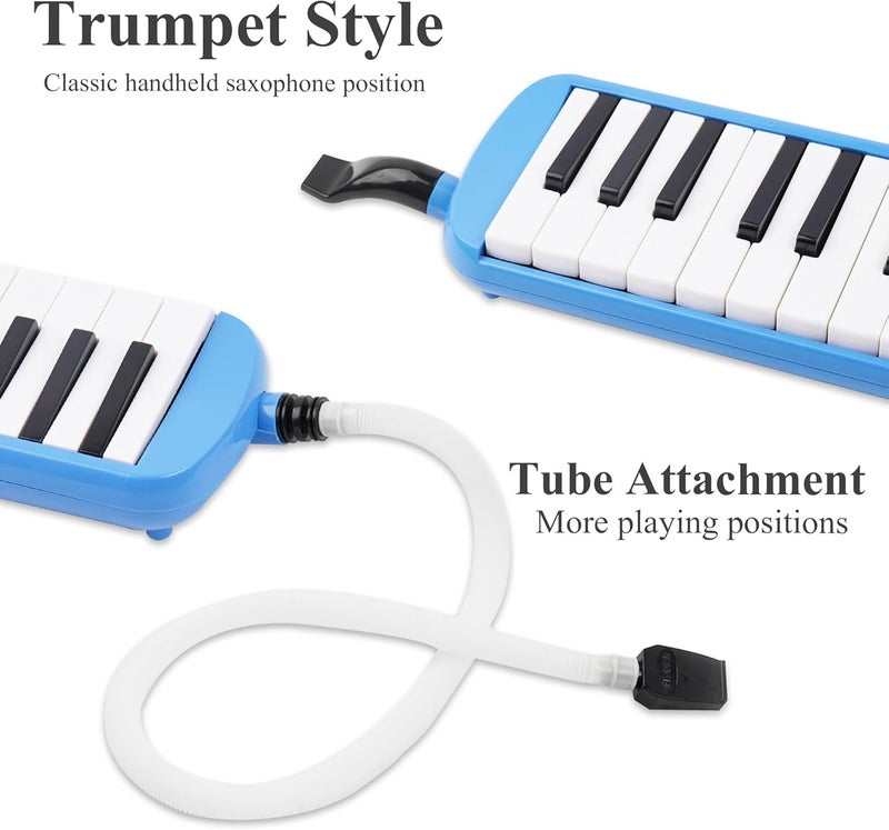 Haecsfl 32 Keys Melodica Instrument, Soprano Melodica Air Piano Keyboard Pianica with 2 Soft Long Tubes, 2 Short Mouthpieces and Carrying Bag(6-Blue) - Image 5